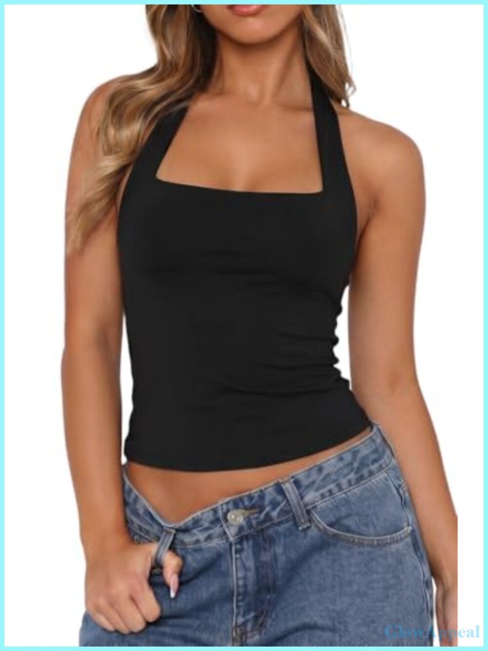Halter Neck Cropped Cami Tank Top Slim Fit Sleeveless Pull On Going Out Top